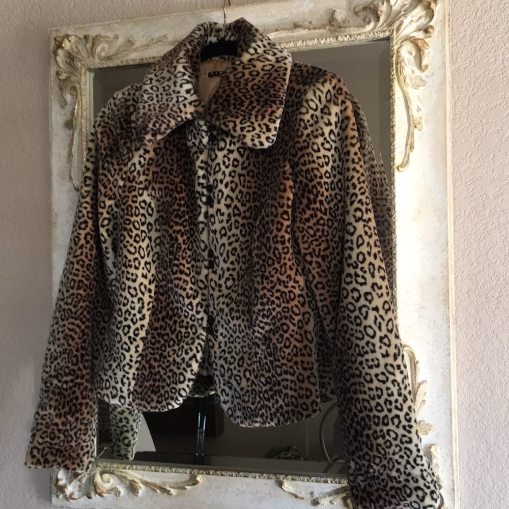 Sisley Leopard Print Faux Fur Jacket - Brown & Black